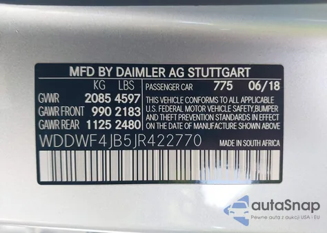 2018 Mercedes-Benz C 300 из США, поврежденный, VIN WDDWF4JB5JR422770